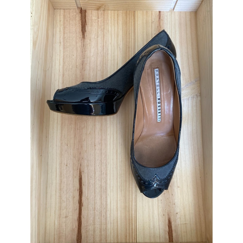 Fratelli Rosetti Grey & Black Patent Spectator Peep Toe Heels Size 40